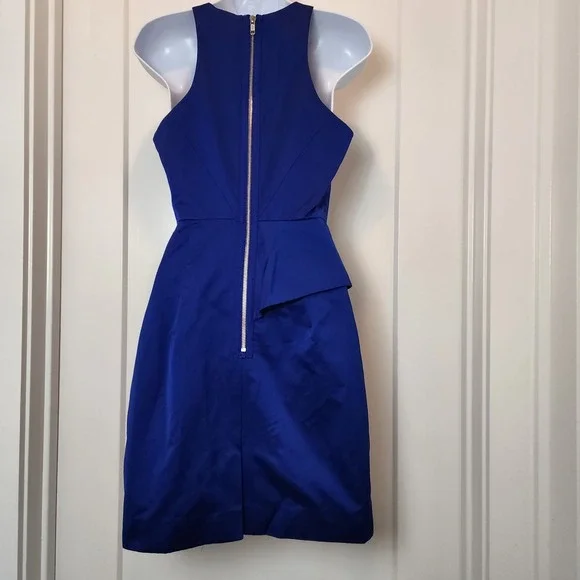 MILLY NY Italian Asymmetrical Peplum Sheath Dress Blue 2 Quiet Luxury Cocktail - Picture 3 of 15